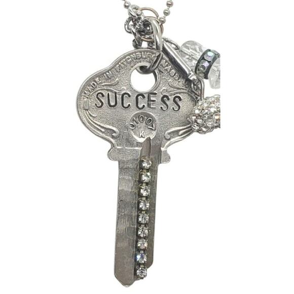 Vintage Key To Success Necklace Hand Stamped Embellished Business College Gift - Picture 3 of 15